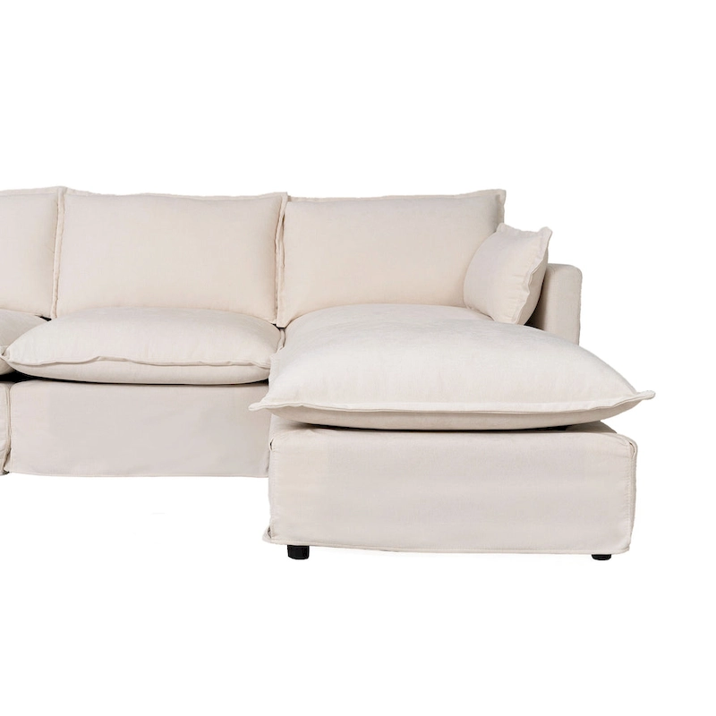 93.31 Faux Linen Modular Sectional Sofa with Movable Ottoman, Solid Wood Frame, and High-Resilience Foam Cushions
