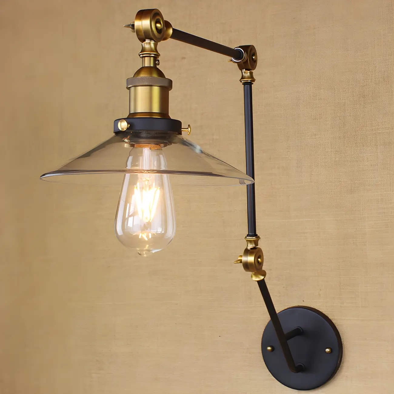 Wide Flare Brass Black 3-Section Arm Swing Wall Light