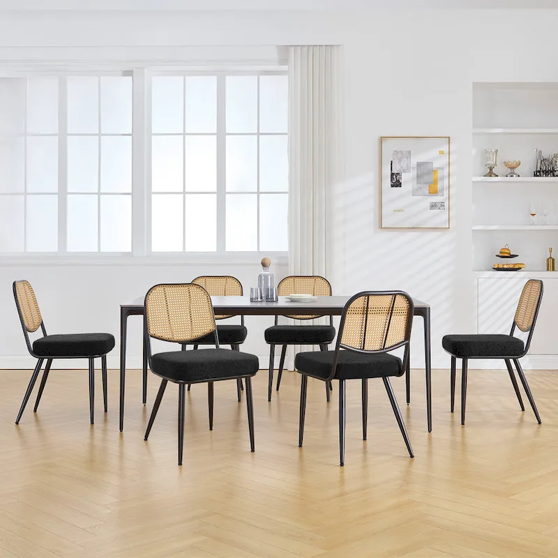 Upholstered Rattan Dining Chairs Side Chair Set of 2 - 33.86H x 18.9W x 22.83D