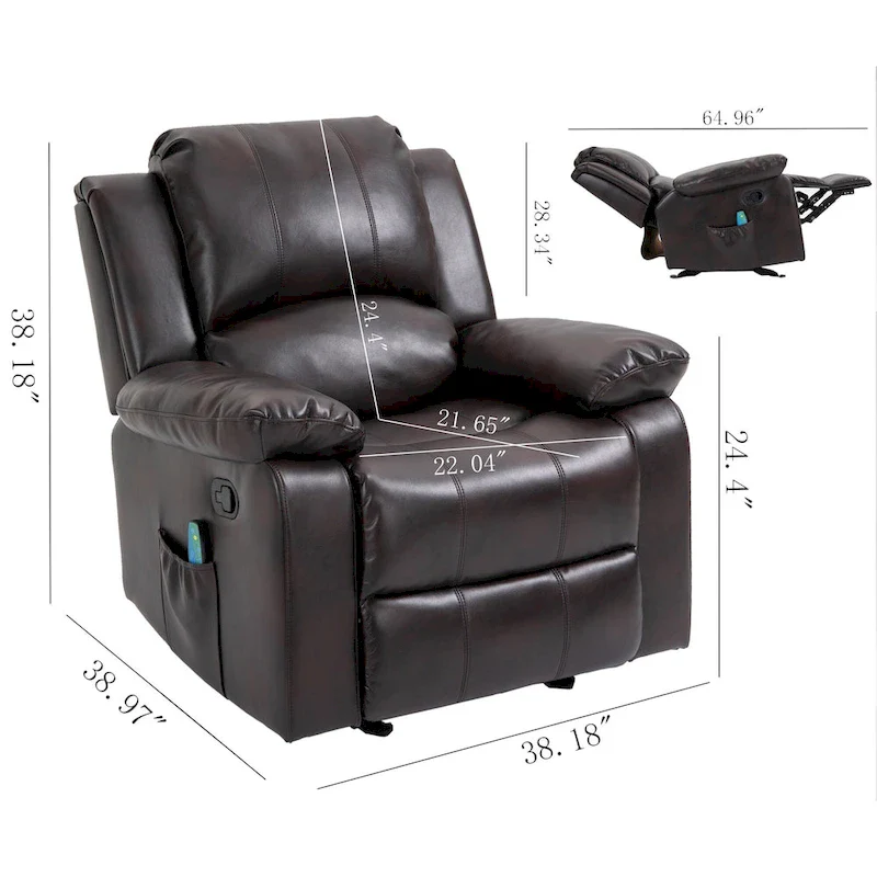 Clihome Faux Leather Recliner Chair with Massage