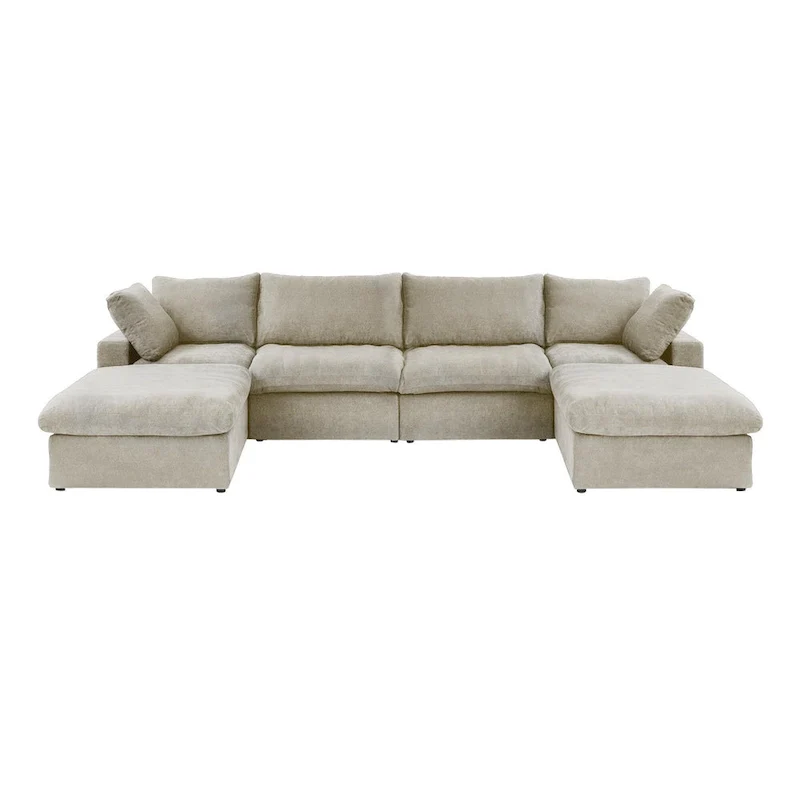 Large U-Shape Linen Reversible Modular Seating Component Sectional with 2 Ottoman