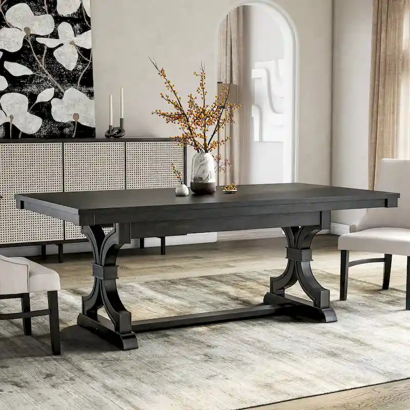 Furniture of America Kieran Farmhouse Black 79-inch Solid Wood Dining Table