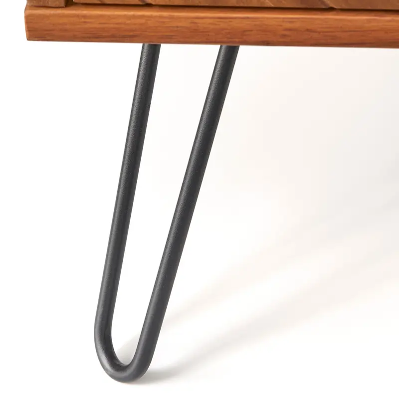 Coffee Table with 2 Drawers, Oak, Chevron Pattern, Mid-Century Modern, Acacia Veneer