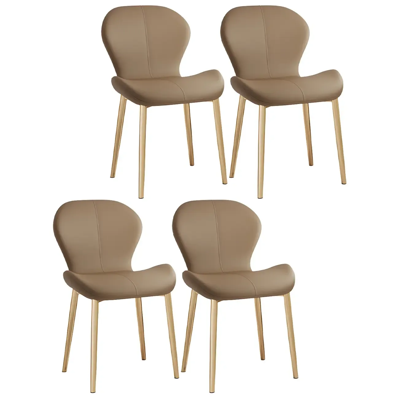 Art Deco Curved Back Leather Dining Chair Solid Back