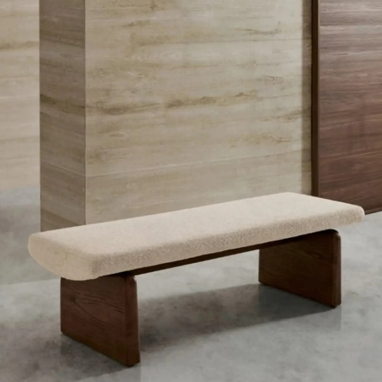 Modern Upholstered Beige Bedroom Bench Wooden Frame