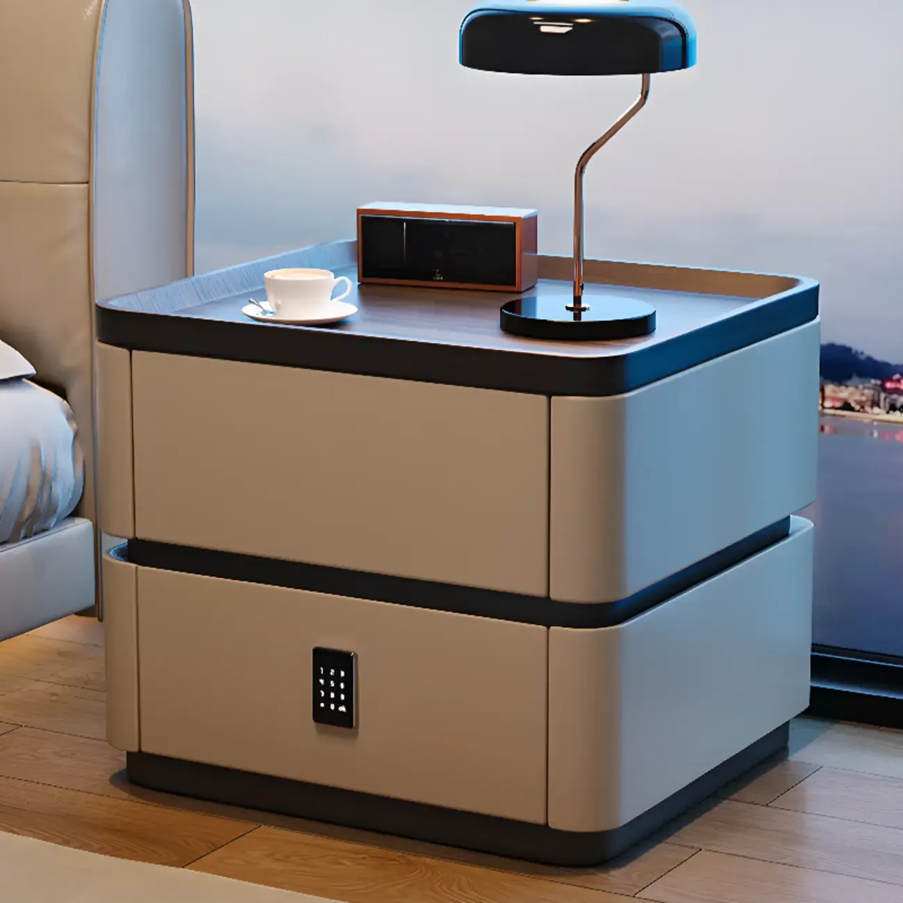 Wooden Overbed 2 Drawers Nightstand with Grooved Top