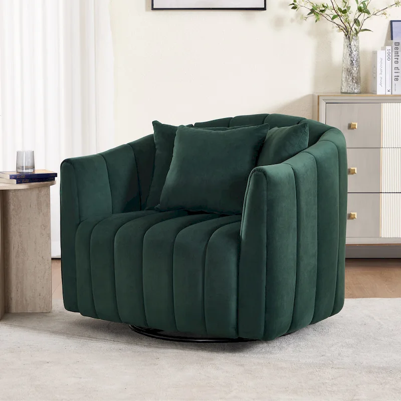 Modern Velvet Swivel Accent Chair,Sofa Chair with Pillows
