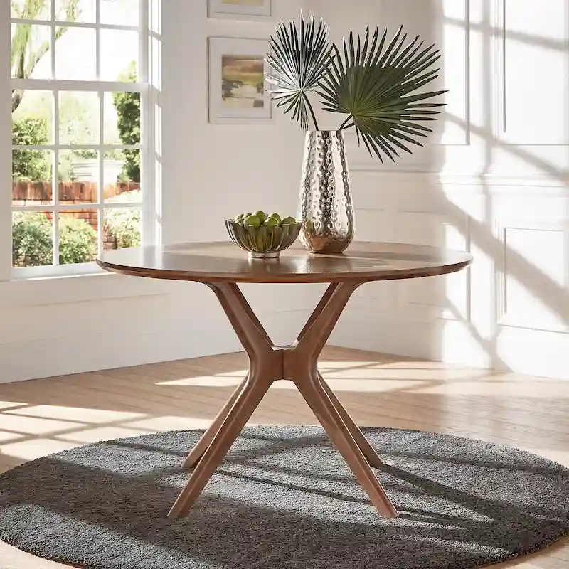 Sylvestria Mid-Century Walnut Finish Round Dining Table