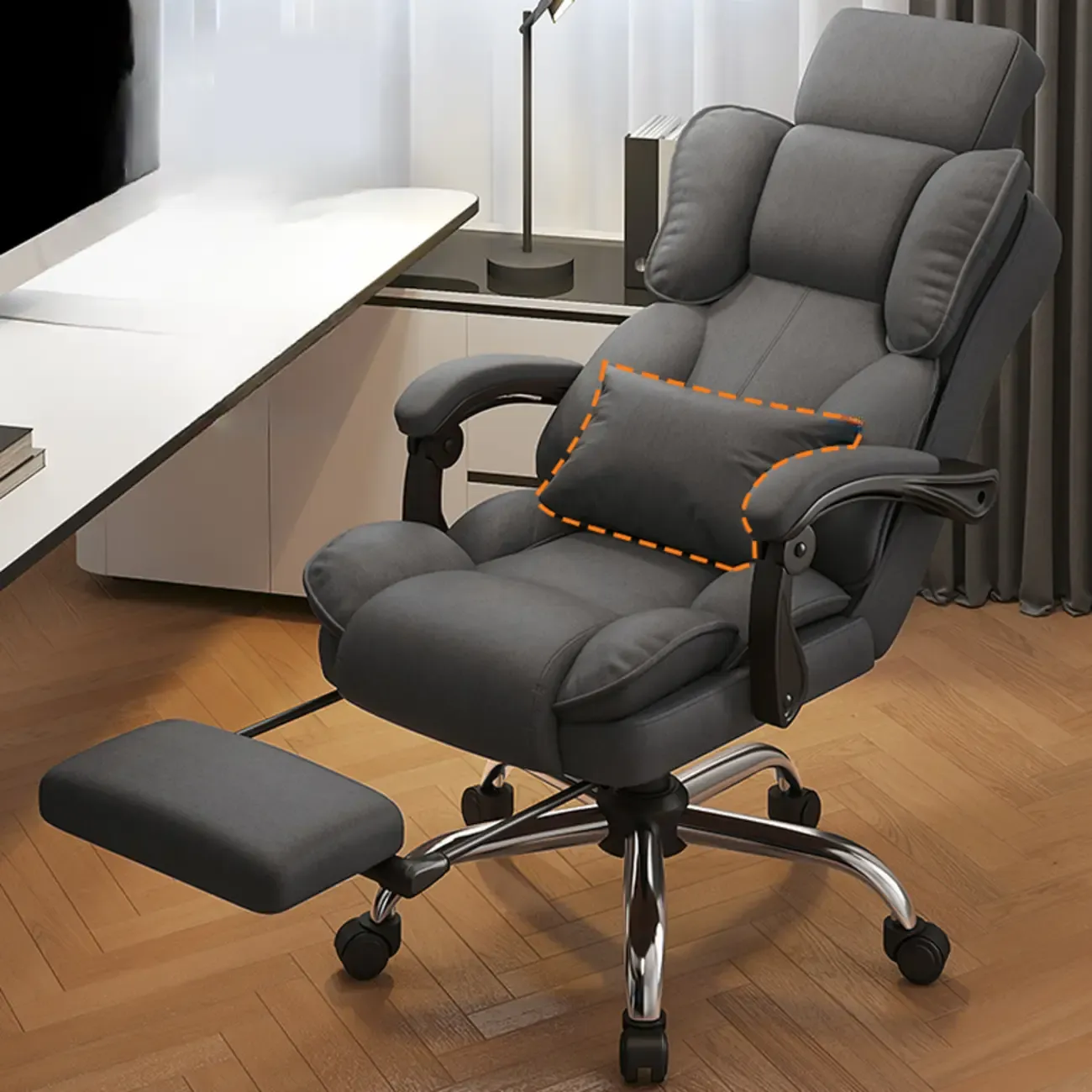 Ergonomic Brown Leather Reclining Office Chair