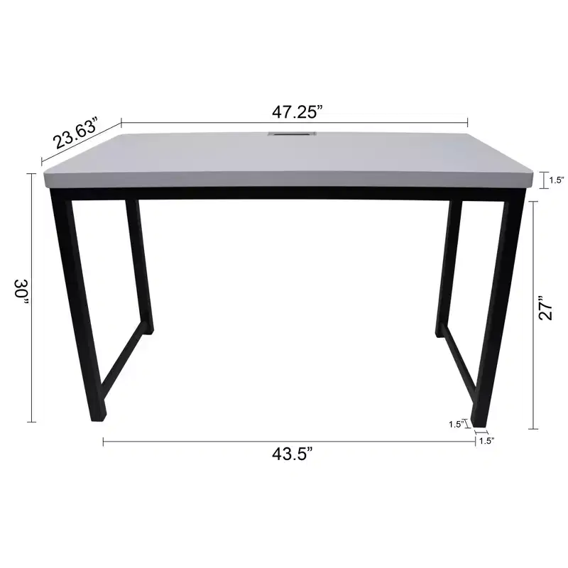 eHemco Office Computer Desk in Light Gray Top and Metal Frame Base in Black, 30 Inches Height