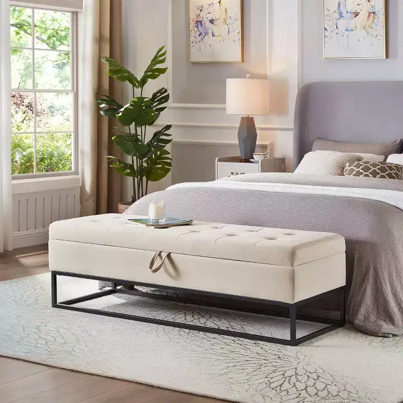 TUYOHW 58.6 On-Trend End-of-Bed Ottoman Bench with Storage,Luxury Velvet Ottoman,Soft Foam Filled Accent Bench with Iron Legs,500lbs Capacity