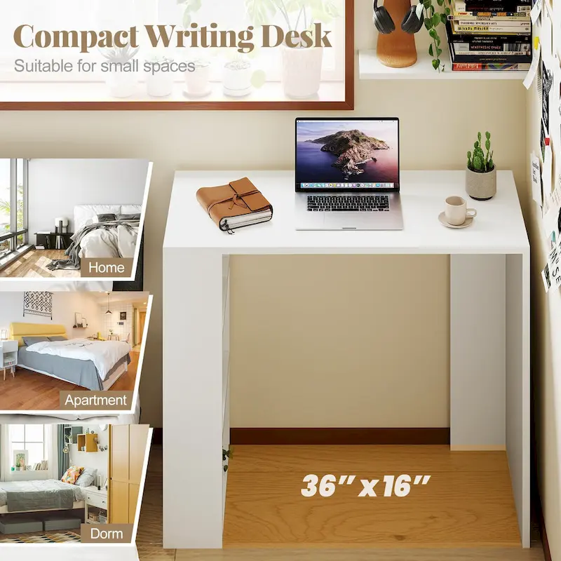 Gymax 36  Compact Writing Desk w/ 3 Open Shelves Freestanding