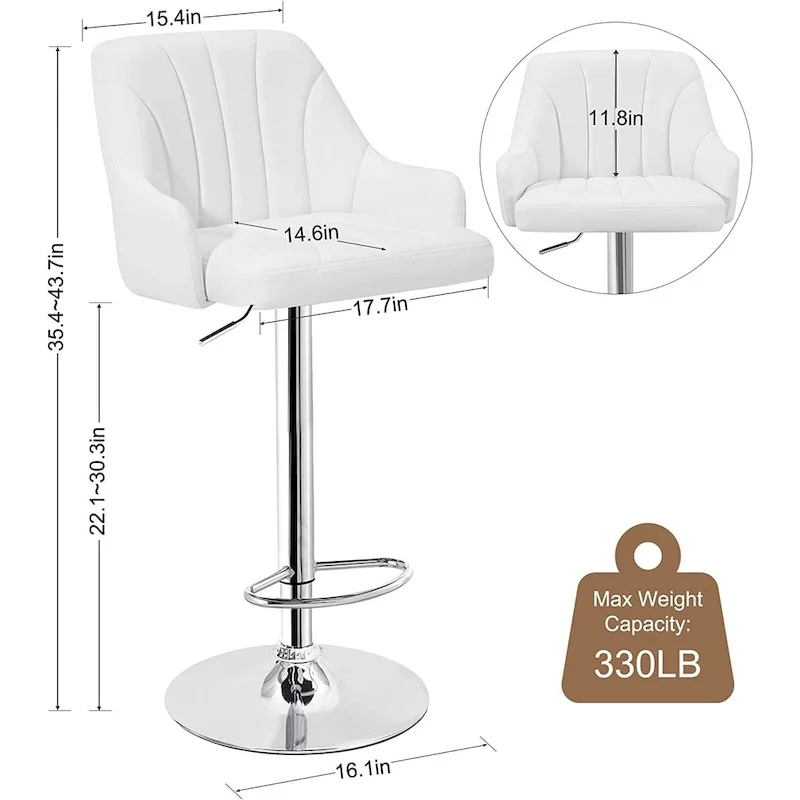 Adjustable Armless Swivel PU Leather Bar Stools Chrome Air Lift Counter Height Stools Set of 4