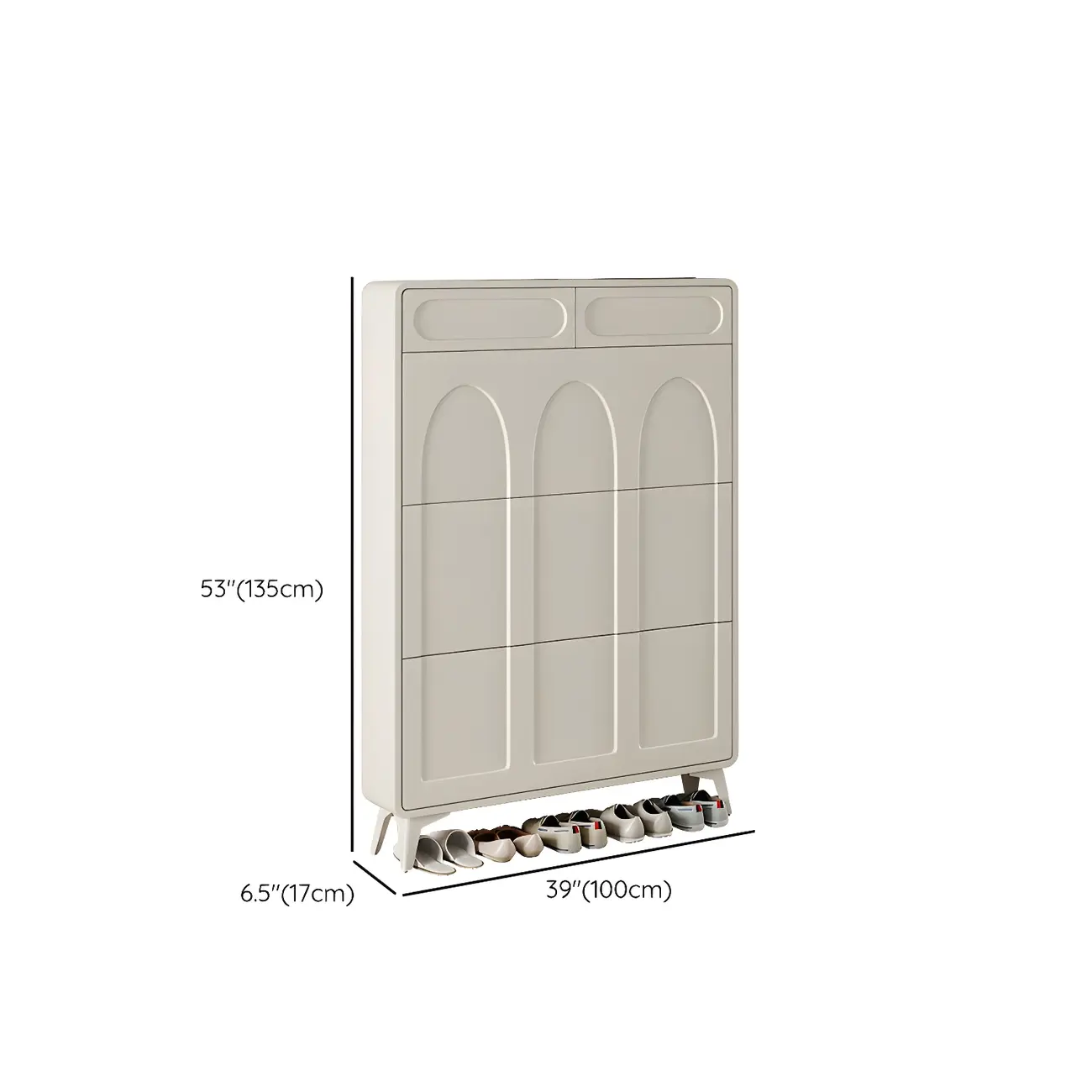 Vertical Slim White Wooden Drop Front Shoe Cabinet