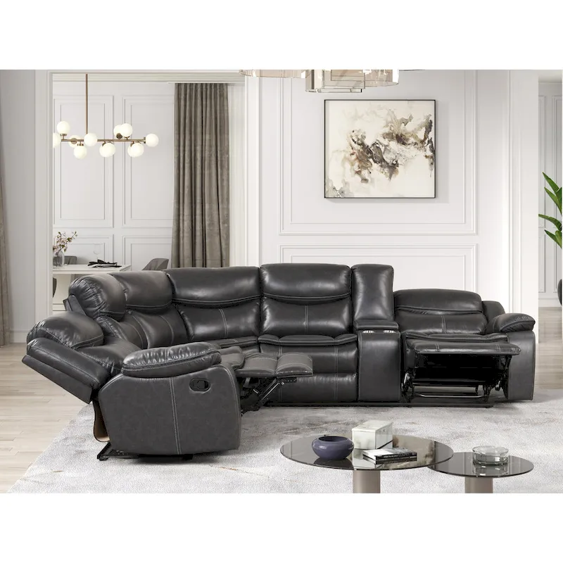 Transitional Faux Leather Reclining Sectional Sofa