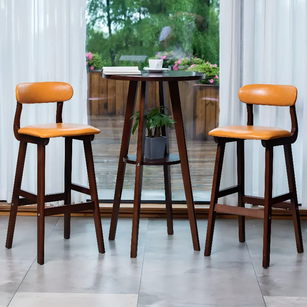 Modern Brown Round Wooden Espresso Bar Table for Dining