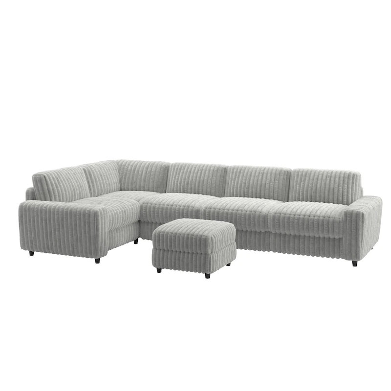Veyron Furry Channel Fabric Down-filled L-Shape 4-Seat Modular Sectional Sofa with Ottoman by iNSPIRE Q Modern