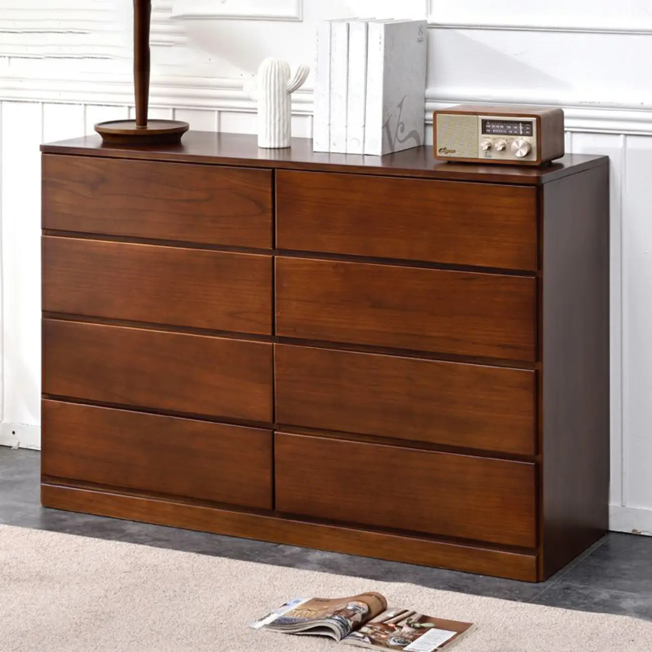 Modern Natural Wooden Double Dresser with 5-Drawers