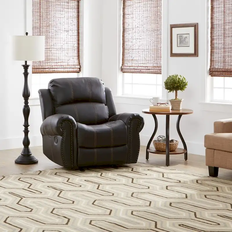 PU Leather Glider Recliner Club Chair, Brown/Black, Contrast Stitch, Seats 1