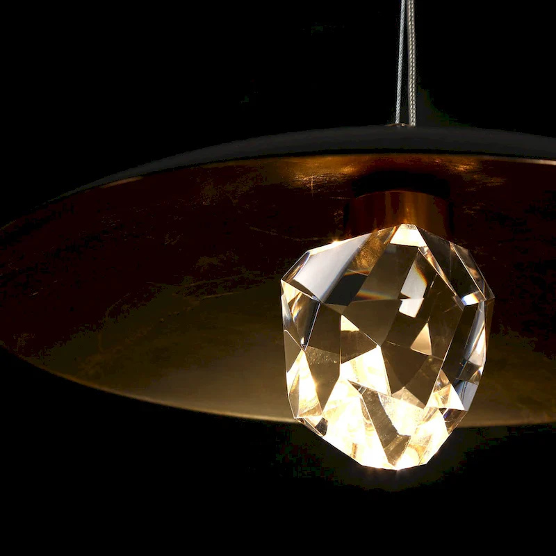 Modern LED 1-Light Crystal Pendant Light Black Gold Metal Dome Island Lights - Dia. 13.8  x H 6.3