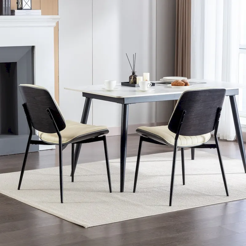 2PCS Faux Leather Chair with Metal Legs