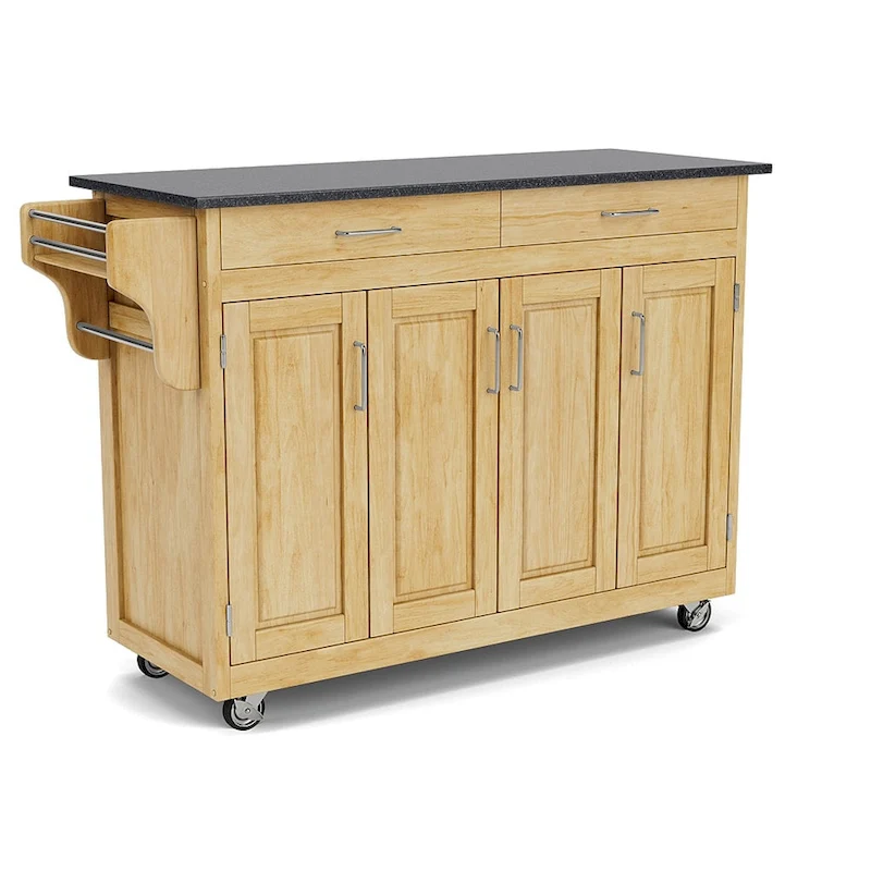 Copper Grove Puff Island Natural Finish Black Granite Top Kitchen Cart