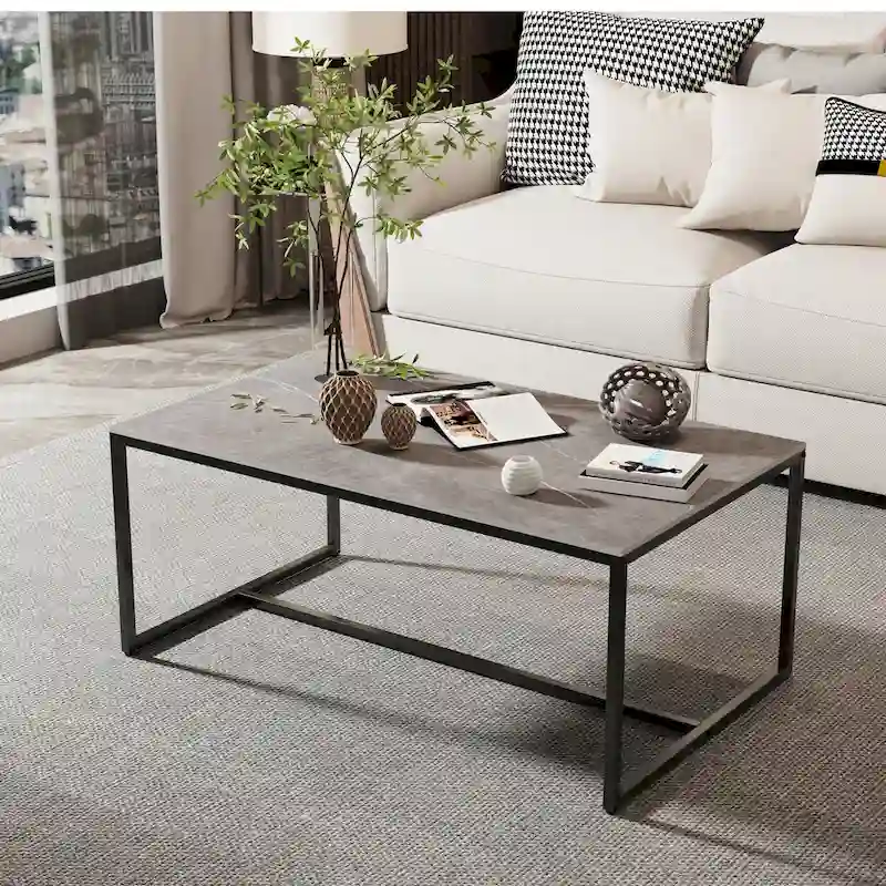 Rectangle Coffee Table Sintered Stone Table for Living Room Office - 39.4x23.6x16.9 inch