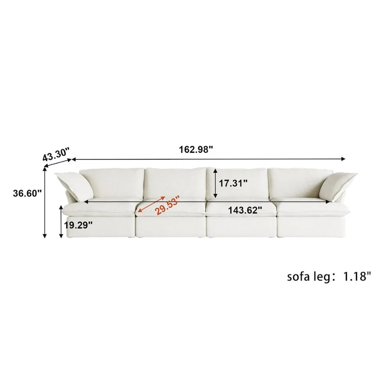 Modern Comfy Cloud Sofa Couch, Minimalist Down-Filled Sectional Sofas Couches, Cushion Covers Removable