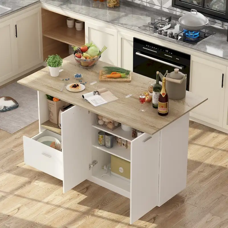 Kitchen Island Side Storage Cabinet Extendable Table Bar Cabinet