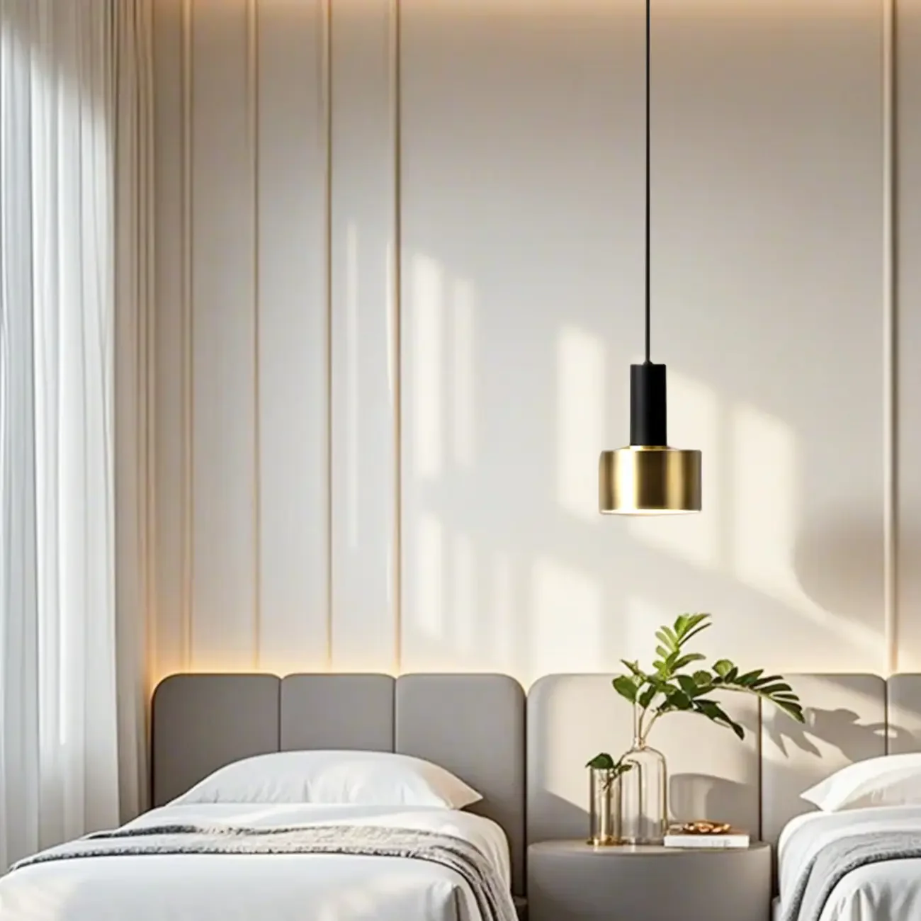 Golden Black Metal Pendant Light for Bedside with Long Line