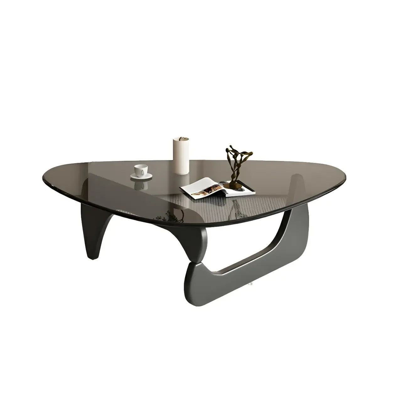 Modern Triangle Glass Coffee Table Wooden Base