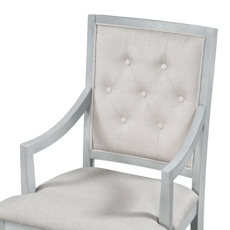 Antique Gray Retro 5-Piece Wooden Dining Table Set with Extendable Round Table & 4 Chairs