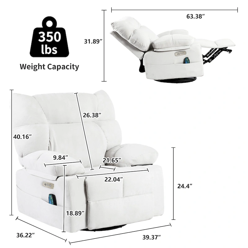 XINMICS Swivel Recliner Chair, Glider Rocking Power Recliner with Massage and Heated