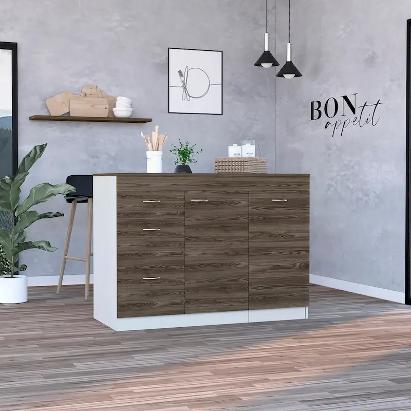 Kitchen Island for Kitchen, Dining Room, White / Dark Walnut