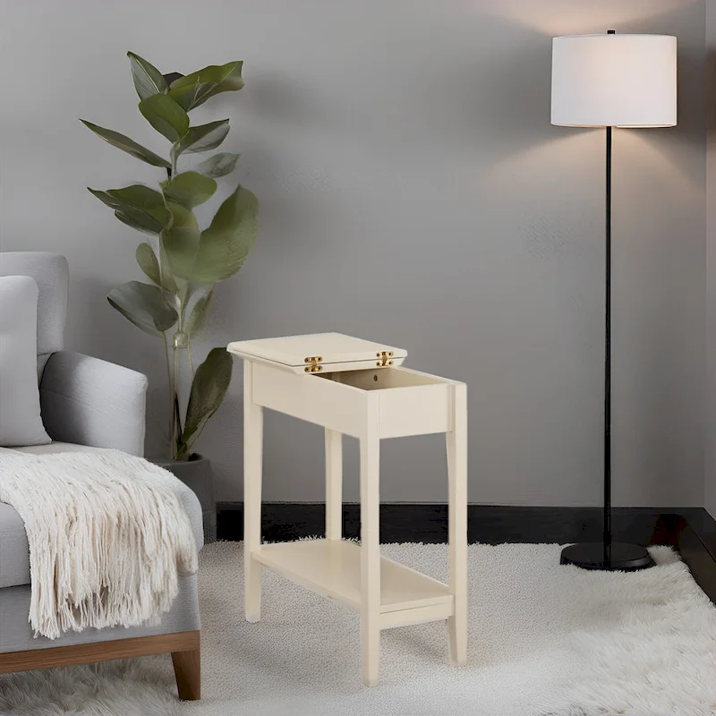 Narrow Flip-Top End Table with Drawer & Shelf, Gray/Black/Espresso/Cream/White/Cherry