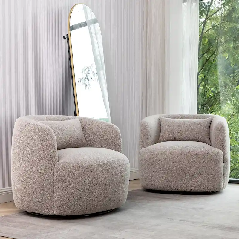 KINWELL 34 Wide Boucle Fabric Upholstered Swivel Armchair (Set of 2)