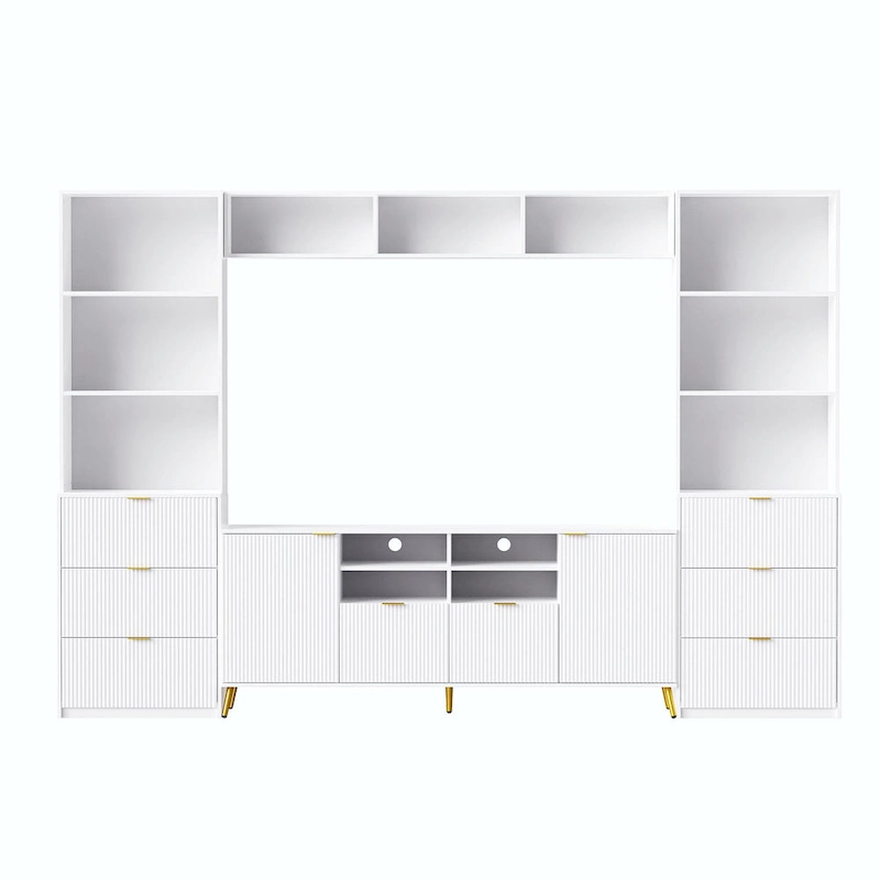 4-Piece Entertainment Wall Unit with 13 Shelves, 8 Drawers, and 2 Cabinets