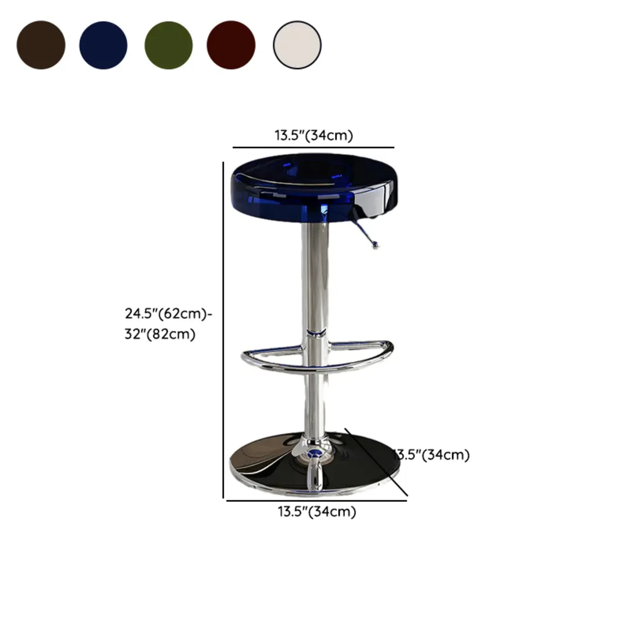 Sleek Metal Clear Acrylic Swivel Adjustable Bar Stool