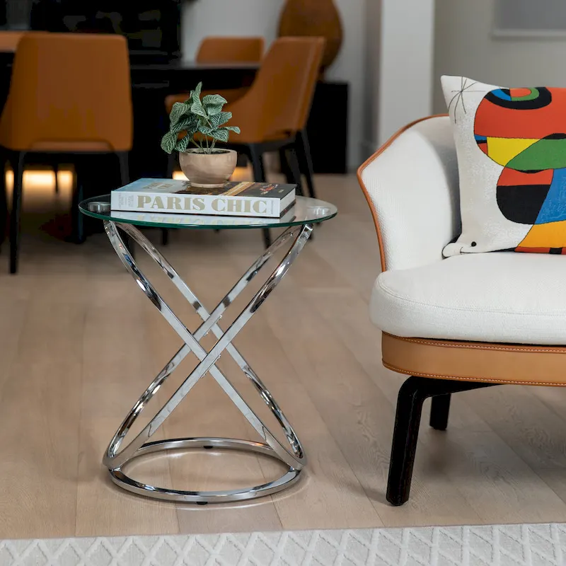Galaxy Tempered Glass Round End Table - Modern Sculptural Design