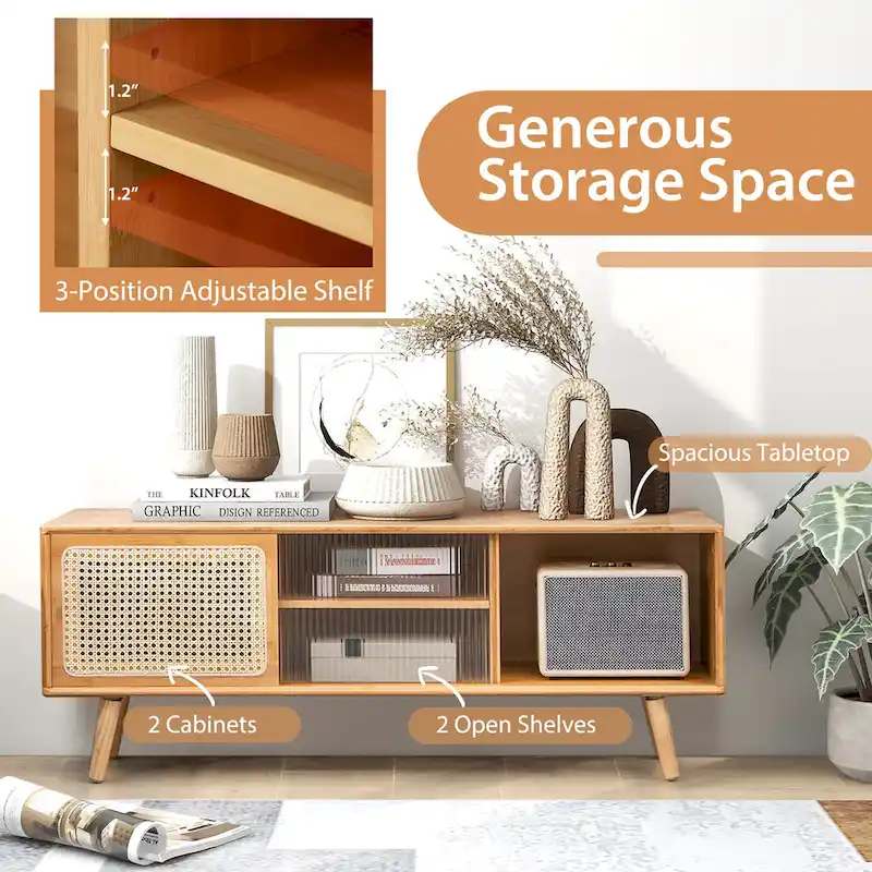 Modern TV Stand Entertainment Center Media Console with Rattan
