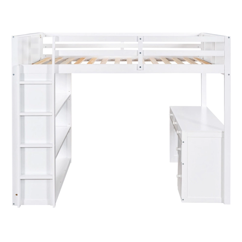 Loft Bed with Ladder, Shelves and Desk