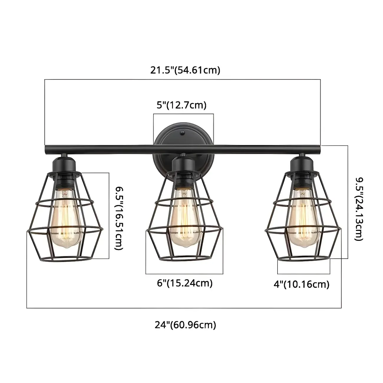 3-Light Industrial Metal Cage LED Vanity Light