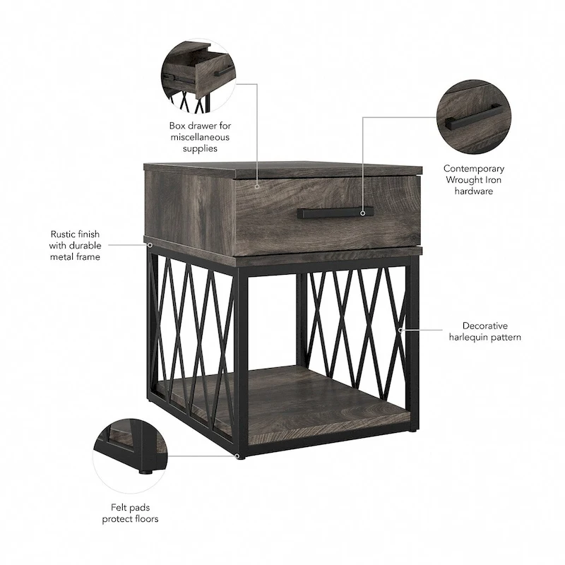 City Park Industrial End Table with Drawer