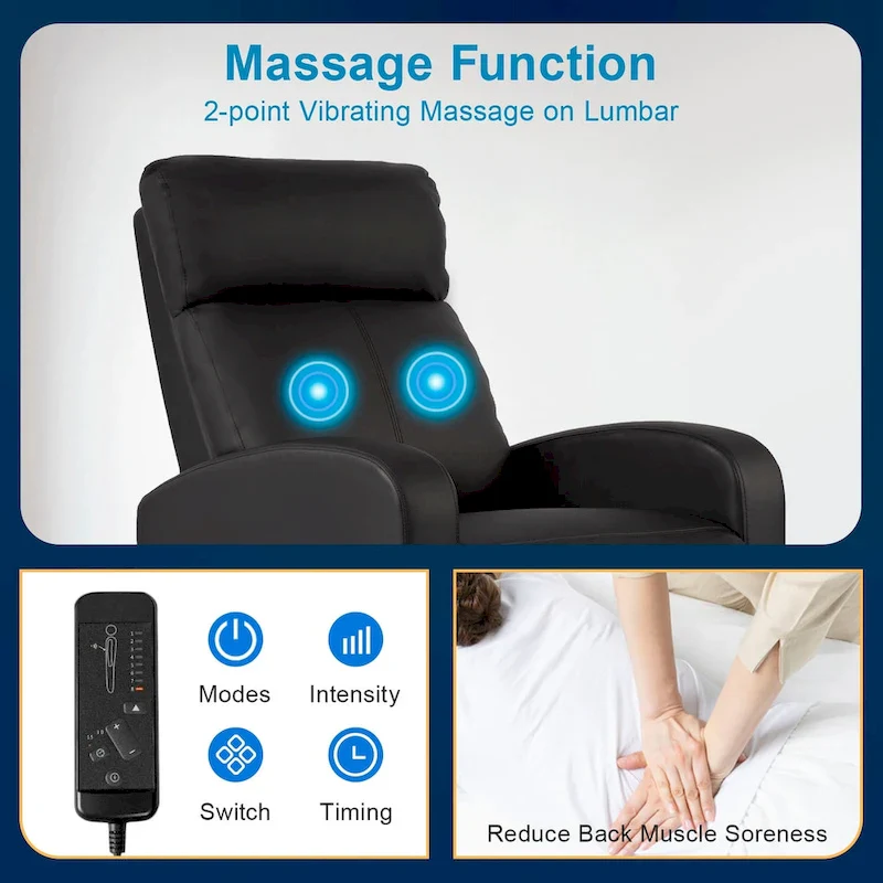 Nell Black 2-Point Massage Recliner Faux Leather Chair by Furniture of America