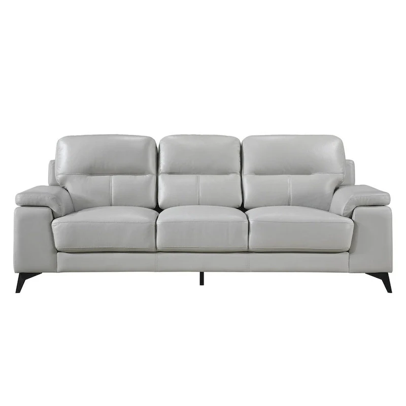 Mica 89 Inch Sofa, Light Gray Top Grain and Faux Leather, Black Metal Legs