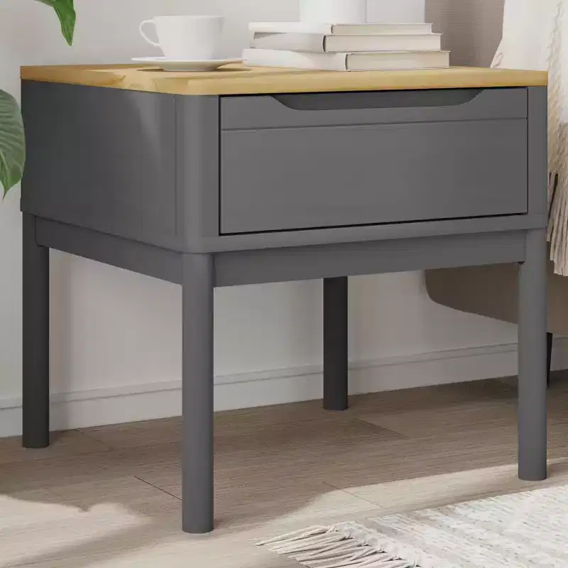 Gray / Wax Brown / White Solid Pine Nightstand with Storage Drawer