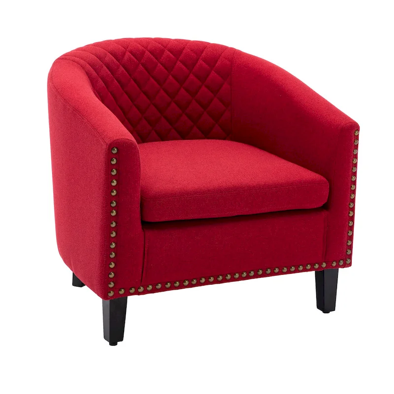 Accent Barrel Chair Living Room With Nailheads And Solid Wood Legs