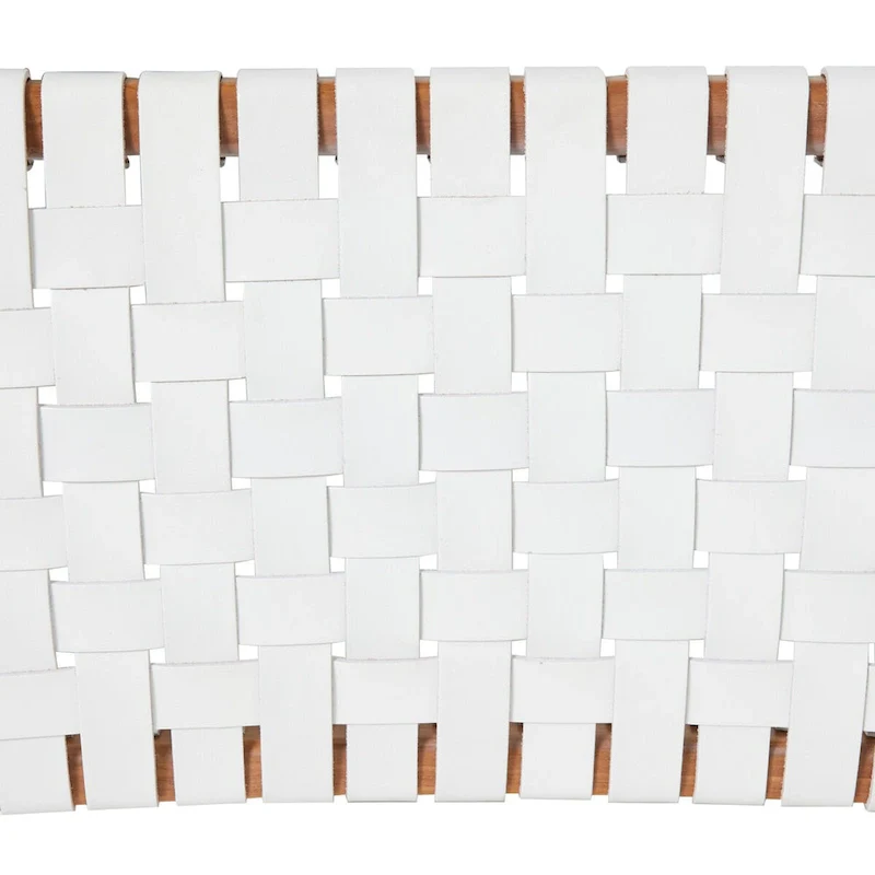 Woven Leather Dining Chairs with Teak Wood Frame - Set of 2