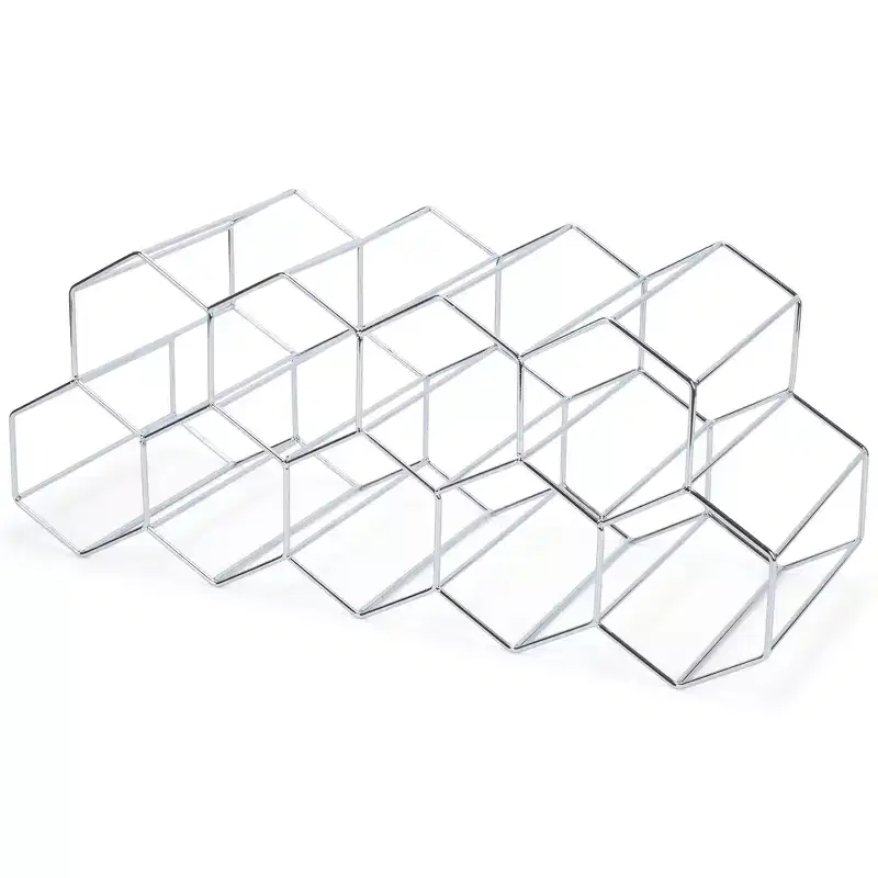 Nat & Jules Honeycomb Silver Tone Iron Metal Tabletop Wine Rack - Holds 9 Bottles