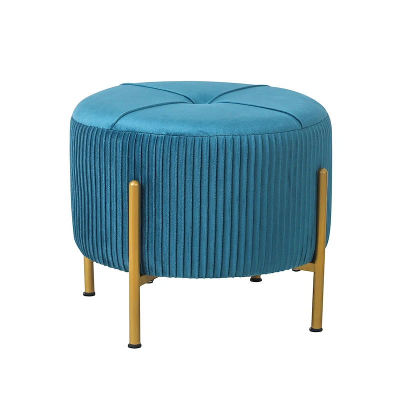 Adeco Round Ottoman 16.5 Foot Rest Stool with Metal Legs